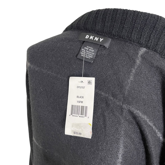 NEW DKNY Womens Window Pane Fringe Poncho Sweater Black Super Soft & Cozy! - Picture 8 of 8